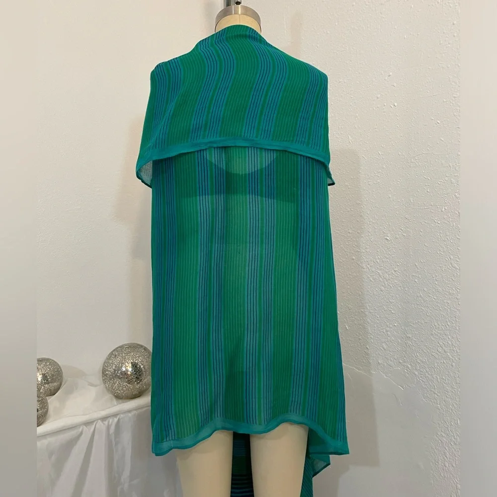 Vintage Extra Large Striped Green and Blue Wrap shawl scarf pareo